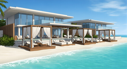 Luxurious beach villas with private pools tropical paradise
