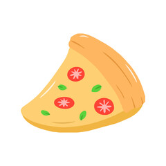 Slice of Italian Pizza with Tomato and Basil Toppings