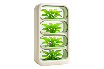Green Energy. Battery. Sustainability. An isolated battery icon with green plants growing inside as a PNG clip art on a transparent background for concepts of renewable energy or sustainability.