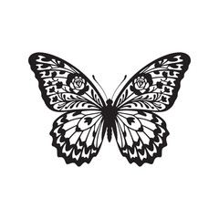 Intricate Butterfly Silhouette With Rose Pattern insect
