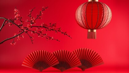 Bright red Chinese New Year lantern decoration concept, a shiny vector sphere design symbol