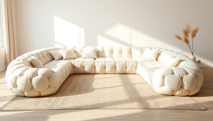 Modern luxury living room interior design with comfortable sofa, wooden floor, and decorative pillows