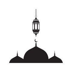 Silhouette of mosque in Istanbul at night with domes and minarets