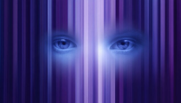 Futuristic female eyes in purple abstract light