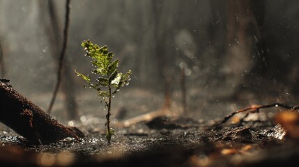 Close-up of a Sprouting Plant Growing in Soil after Rainstorm