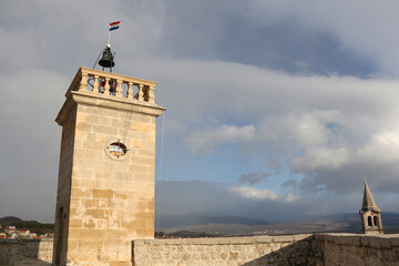 Traditional architecture in Sinj, small Croatian town. Light snow falling.