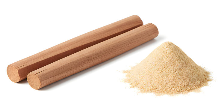 Sandalwood (Santalum album) sticks and aromatic wood powder used in natural cosmetics, Ayurvedic medicine, religious ceremonies, and incense.