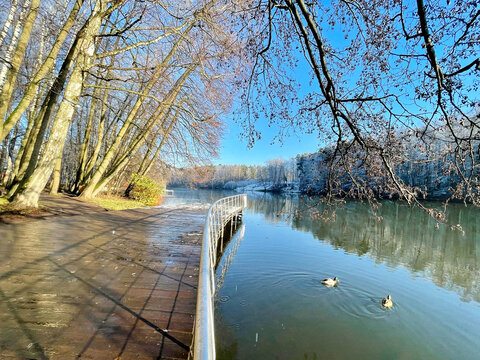 The Pekhorka River in November in clear weather. Moscow region, Balashikha city