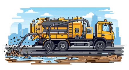 Illustration of a screening plant separating materials into piles.