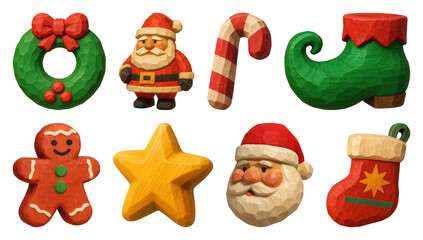Fototapeta premium PNG Festive wooden Christmas icons, element set on transparent background