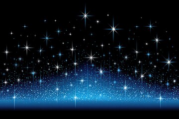 A dark night sky filled with bright stars and sparkling blue elements creates a captivating and magical ambiance