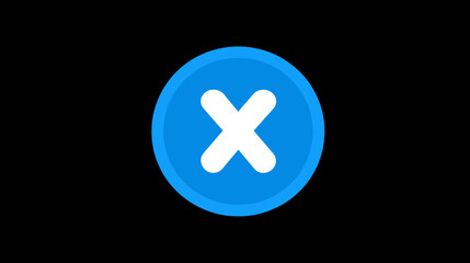 Fototapeta premium Blue circle close icon with white X mark on a black background. UI element for cancel, delete, error, wrong, or exit.