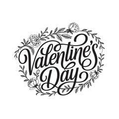 Valentine's Day calligraphy with floral wreath lettering