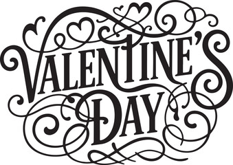 Valentines Day Calligraphy with Hearts and Swirls love