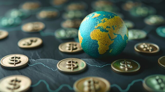 Global inflation impact  earth model surrounded by percentage symbols of economic pressure