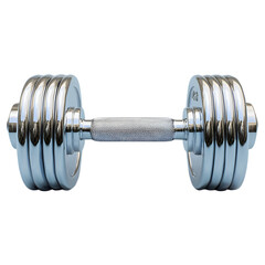 Naklejka premium Detailed depiction of a pair of dumbbells with smooth surfaces and subtle reflections, isolated on transparent background, PNG Cutout