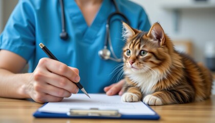 Veterinary check-up for a cat animal clinic pet care indoor close-up selective focus of health monitoring