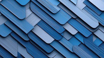 An abstract background composed of overlapping, rounded rectangular shapes in various shades of blue. Some shapes have a smooth finish, while others feature a s