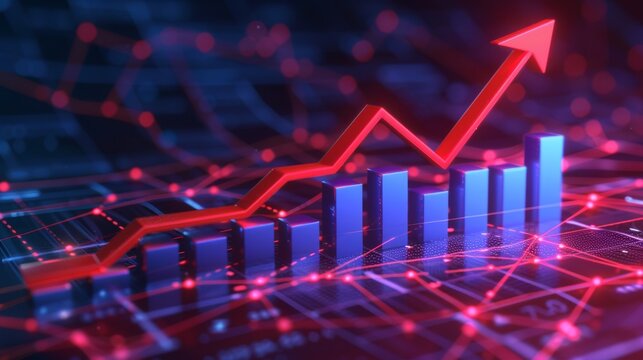 Illuminated financial stock market chart with rising arrow for business growth and investments - Powered by Adobe