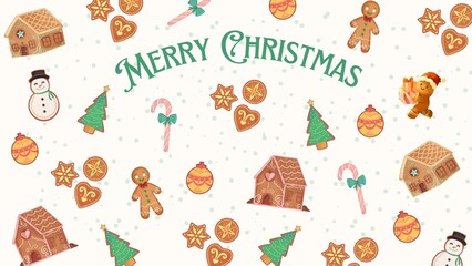 wrapping paper background with decorations and merry christmas text