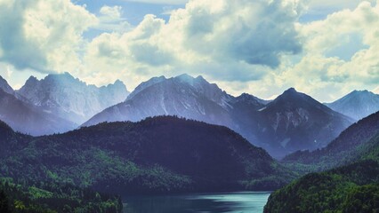 mountain landscape background with blue cloudy sky