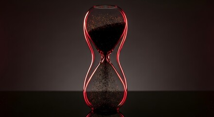 Dramatic hourglass with shimmering black sand flowing, perfect for conveying urgency, deadlines, or the fleeting nature of time in your creative projects