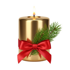christmas candle with decoration isolated on white background