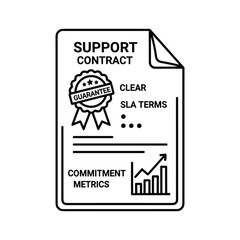 Support contract document with guarantee and clear sla, isolated on white background