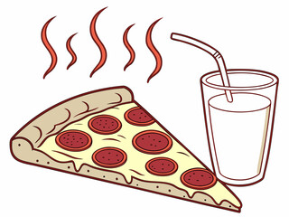 Enjoy a flavorful slice of pepperoni pizza with a refreshing drink, perfect for satisfying cravings, great for fast food promotions and menu designs
