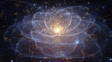 Abstract Digital Universe with Glowing Light and Intricate Geometric Patterns