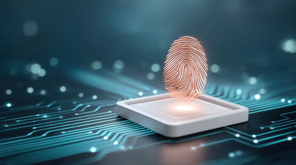 Fingerprint hologram scanning illuminated sensor creating futuristic biometric security