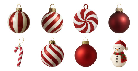 Naklejka premium PNG Festive red white Christmas ornaments, element set on transparent background