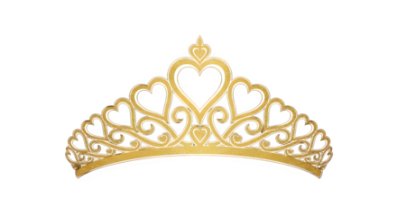 Elegant golden crown with heart design isolated on transparent background