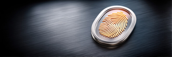 Gold fingerprint sensor on metal surface evokes secure biometric access and modern technology