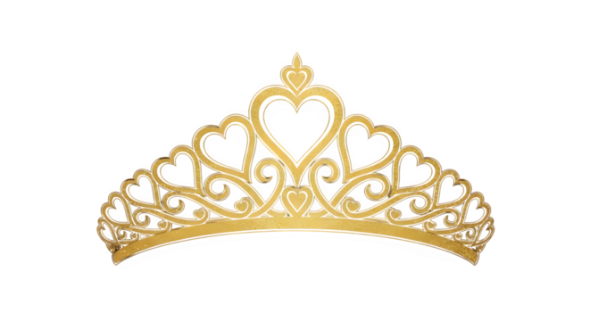 Elegant golden crown with heart design isolated on transparent background