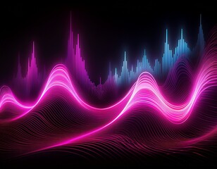 abstract sound background of pink neon sound waves on black vibrant glowing audio waves music background dj dance party audio spectrum and equalizer voice recording sound frequency