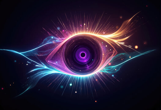 Vibrant cosmic eye pulsates with energy showcasing futuristic vision and infinite possibilities in deep space
