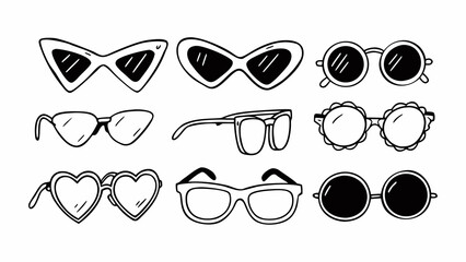 Trendy doodles set 10 fashionable sunglasses vector illustration scalable eps icon