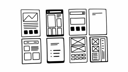 Doodle wireframe ui ux elements vector set for web and app design