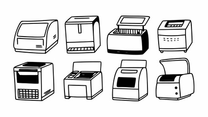 Doodle set of 10 hospital lab analyzers chemistry vector illustration scalable eps icon