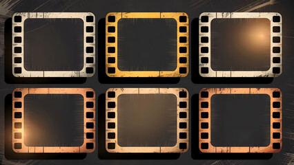Obraz premium Retro film strip frames with vintage grunge textures and soft light overlays nostalgic projects