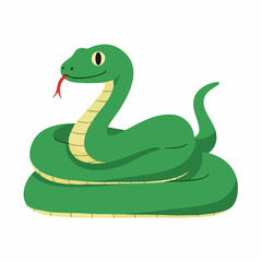 Fototapeta premium Green snake coiled up with its tongue sticking out.