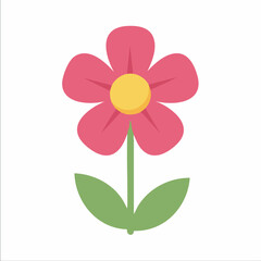 Naklejka premium Delicate Pink Flower with Yellow Center and Green Leaves Illustration.