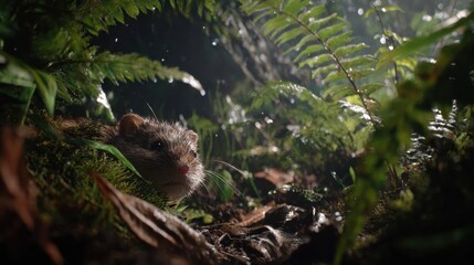 Fototapeta premium Curious Otter Peeking Through Dense Forest Foliage in a Natural Habitat