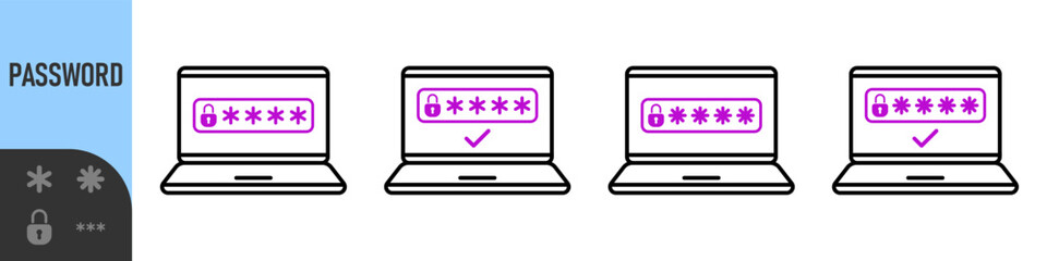 Two steps authentication icon. Verification or sms with code message confirmation for account login. Multi-factor authentication verification code. Laptop password verification or sms with push code