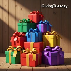 Stack of Colorful Gift Boxes showing Giving Tuesday
