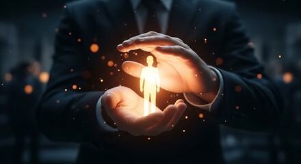 Protecting human capital with care and vision, a symbol of leadership and employee well-being in a modern business environment