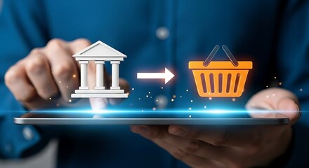 Banking to Shopping Online with Ease on Tablet - Visualize financial transactions with a seamless transition to e-commerce, illustrating digital convenience