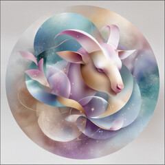 Sternzeichen Steinbock – künstlerische Illustrationen in pastelligen Farben und modernem Fantasy-Stil