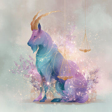 Sternzeichen Steinbock &ndash; k&uuml;nstlerische Illustrationen in pastelligen Farben und modernem Fantasy-Stil